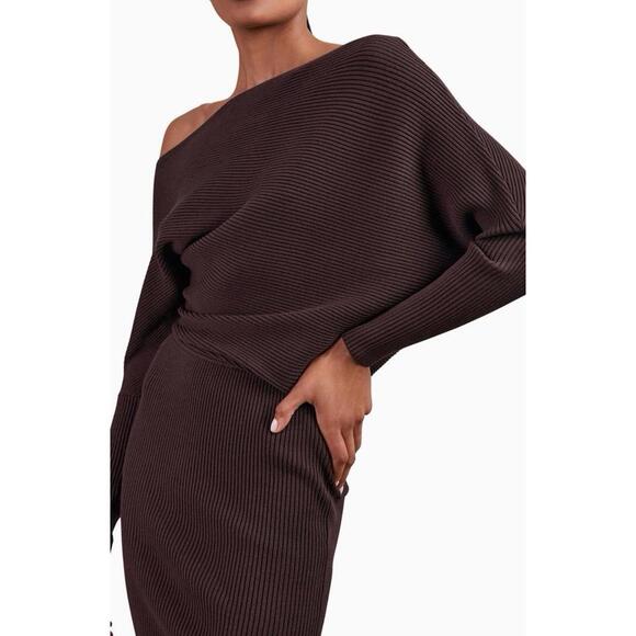 Reiss Dresses & Skirts - New Reiss LARA OFF-THE-SHOULDER RIBBED MIDI DRESS IN Plum Purple Sz L $295
